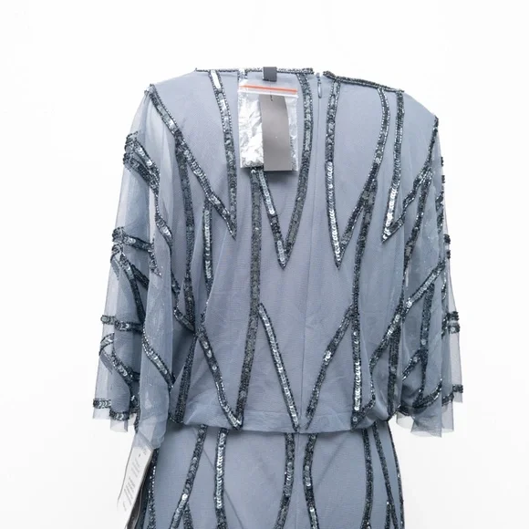 Adrianna Papell‎ - Beaded Mesh Flutter-Sleeve Dress - Picture 8 of 12